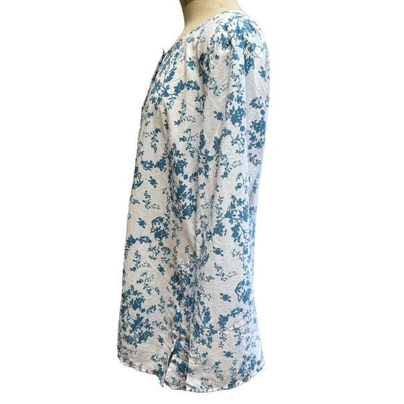 Women's Quick Dry Cover Up White Blue Floral Snap Medium Top Beach UV Fabric - Picture 6 of 16